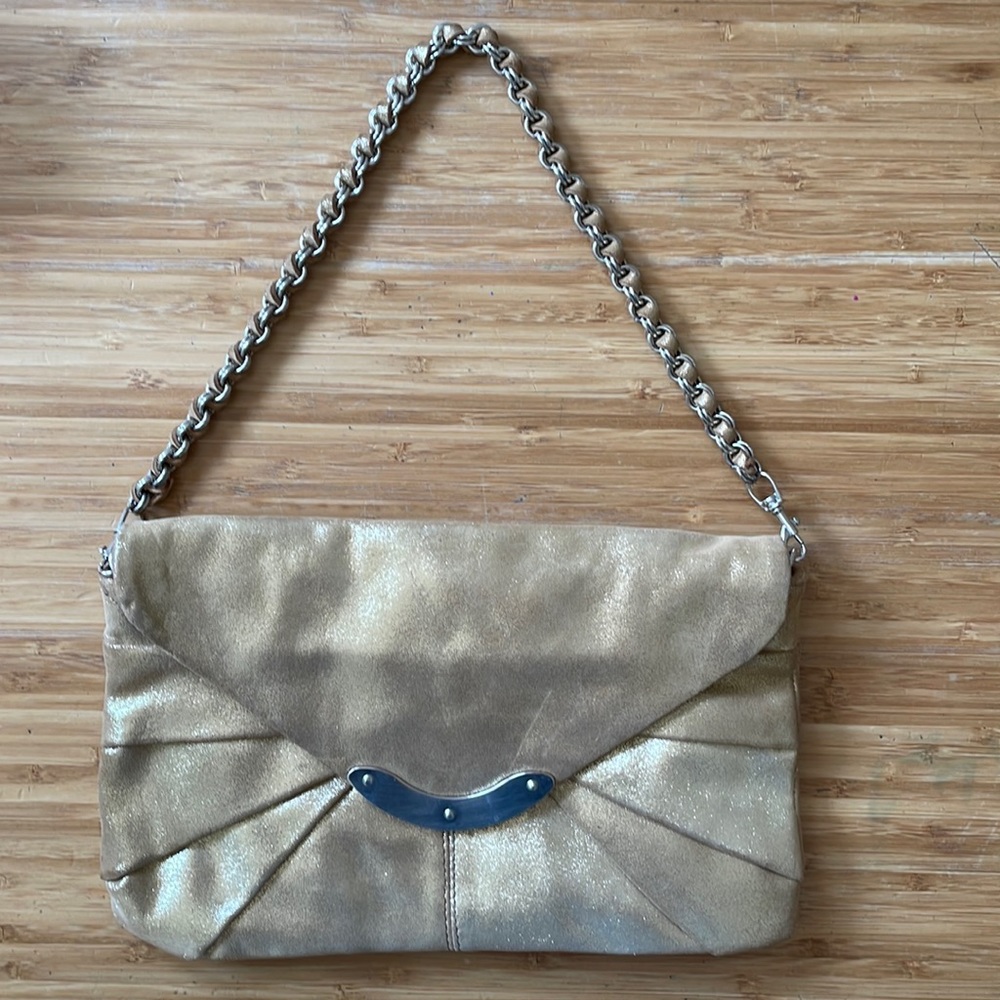 Gold leather clutch/shoulder bag